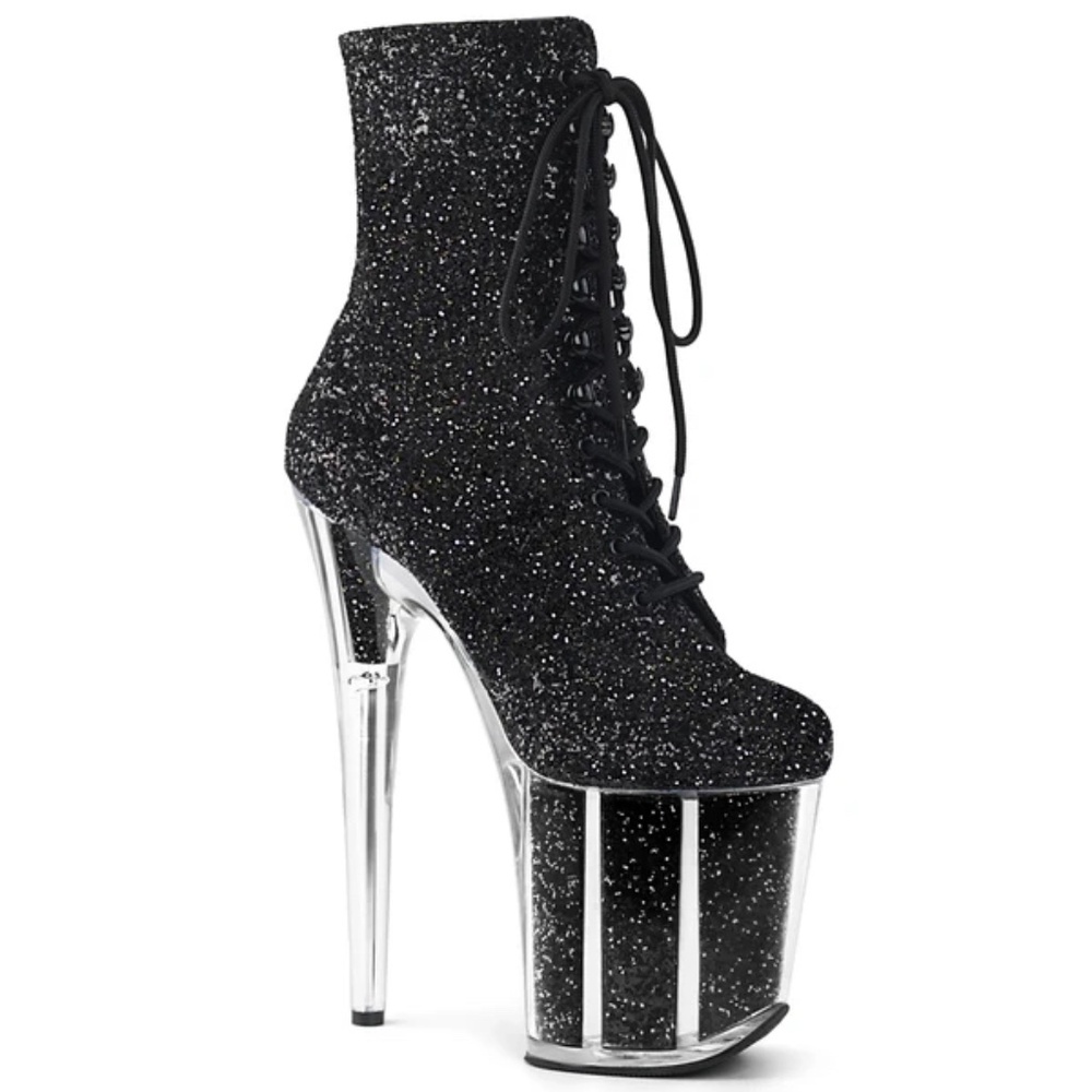 Pleaser Platform Boots Black Glitter
